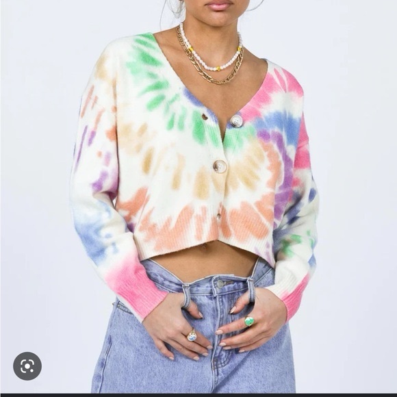 Princess Polly Tops - Princess Polly Multicolor Tie-Dye Cropped Cardigan XS/S